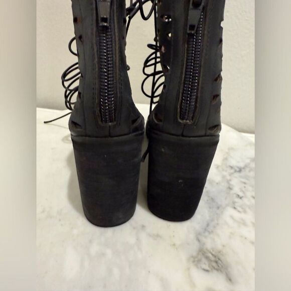 Jeffrey Campbell Shoes Womens Size 6.5 Boots Ibiza Black Laser Cut Leather - Picture 9 of 10